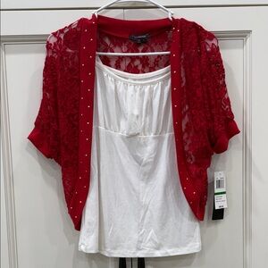 My Michelle red lace shrug with a white top attached underneath. NWT  Large VTG